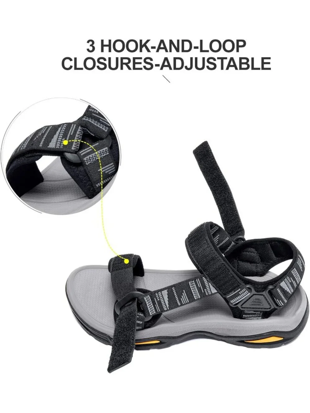 Men's Black Grey Arch Support Open Toe Beach Comfortable Hiking Sandals Shoes